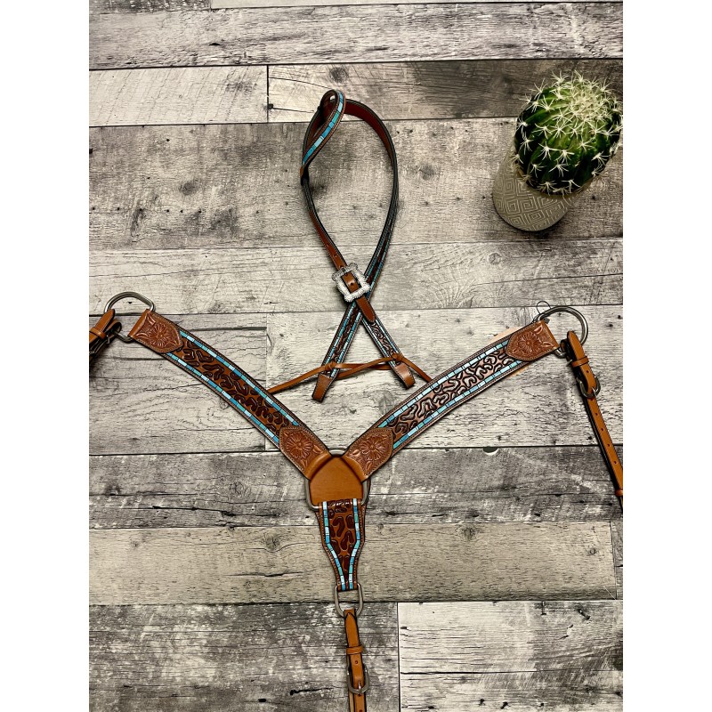 New! Showman ® Dark Oil, Hand Painted Sunflower Single Ear Headstall and Breast collar Set with Fringe.