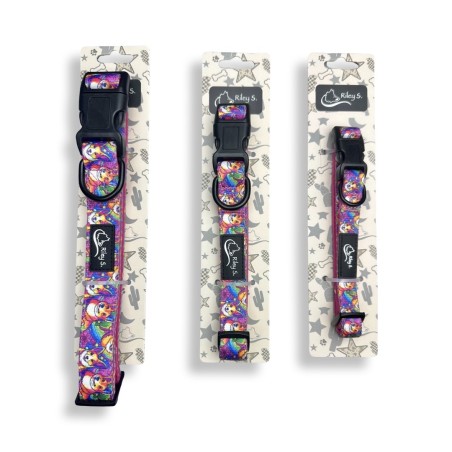 Handmade Neon Paisley Dog Collar For Small To XL Dogs - Navy Pink Orange