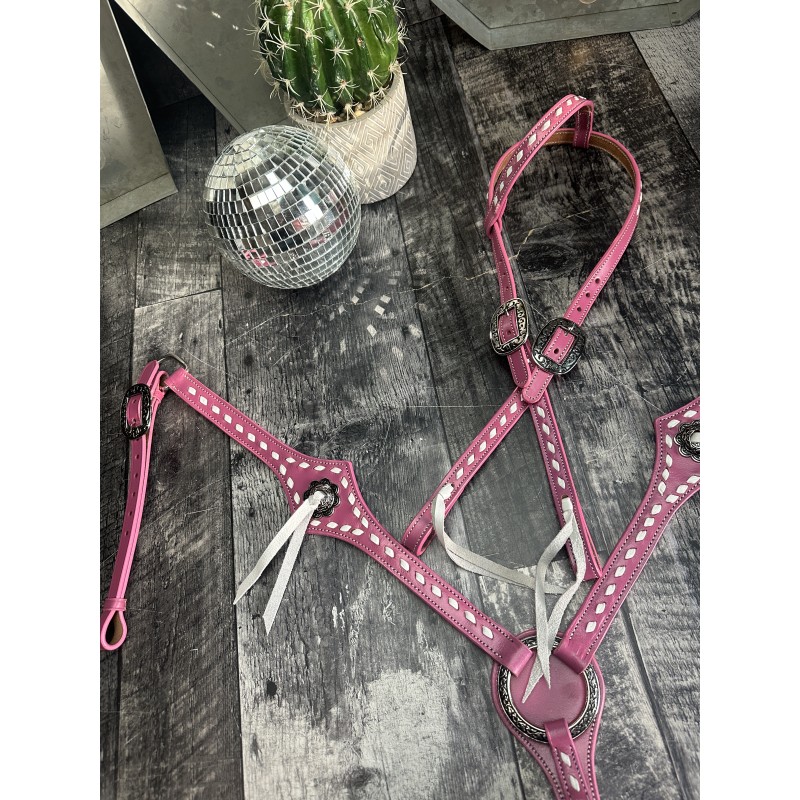 Pink Leather Headstall and Breast Collar Set