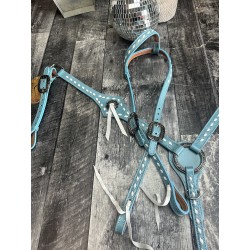 Turquoise Leather Headstall and Breast Collar Set