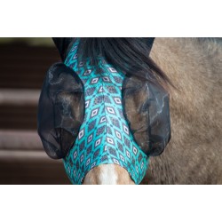 Lycra Fly Mask - Teal Aztec Leopard