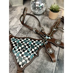Turquoise Glass Headstall and Breast Collar Set